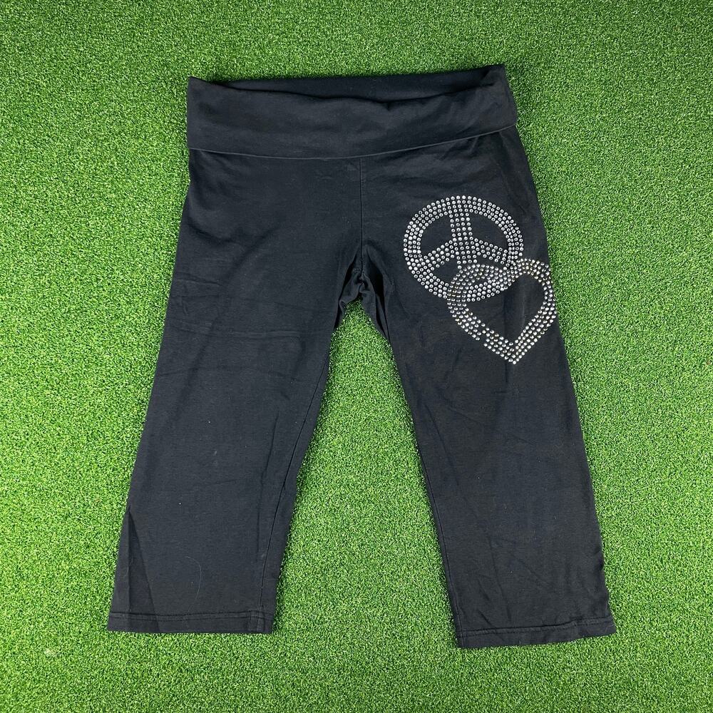 Vintage Paris Angel Black Rhinestones High Waisted Capri Leggings Sz L